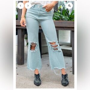 VERVET BY FLYING MONKEY Light greenish/Blue Distressed Flare Jeans